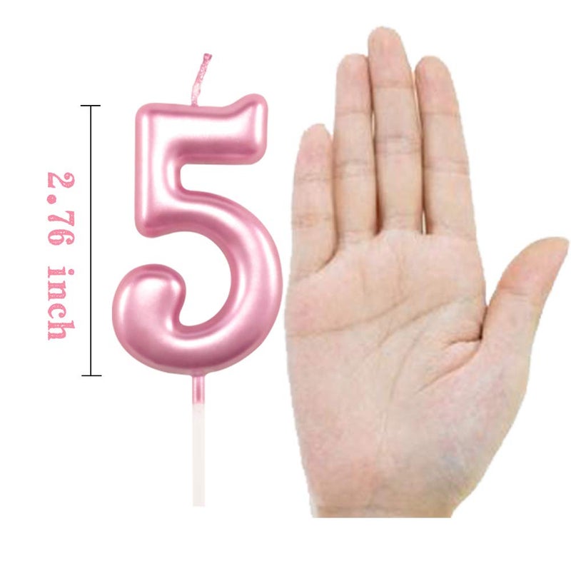 XNOVA 5th Birthday Candle Five Years Pink Happy Birthday Number 5 Candles for Cake Topper Decoration for Party Kids Adults Numeral 15 54 59 85 58 50 25 75 - Image 2